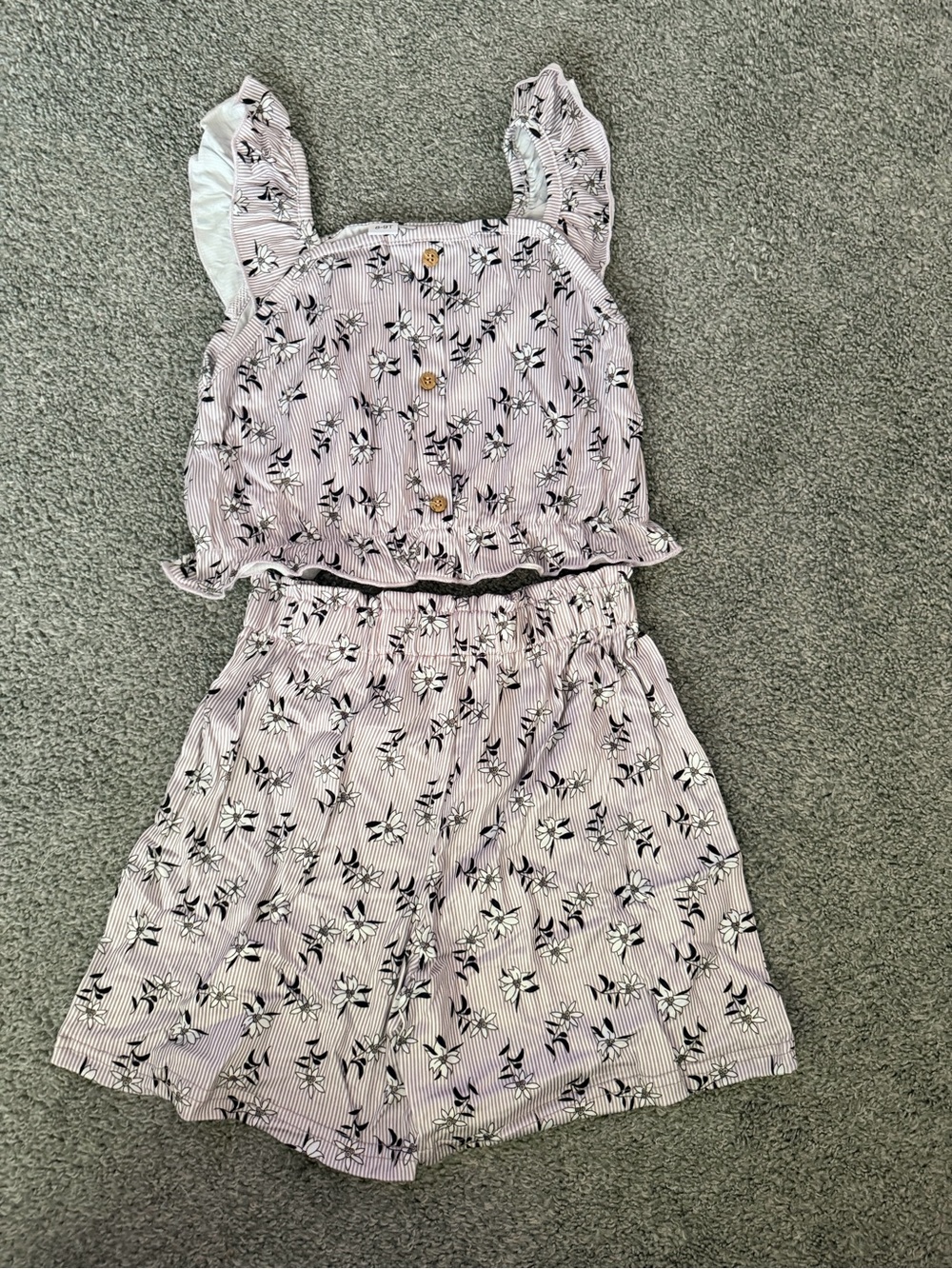 Floral Stripe Ruffle Tank and Shorts Set - Lilac Floral